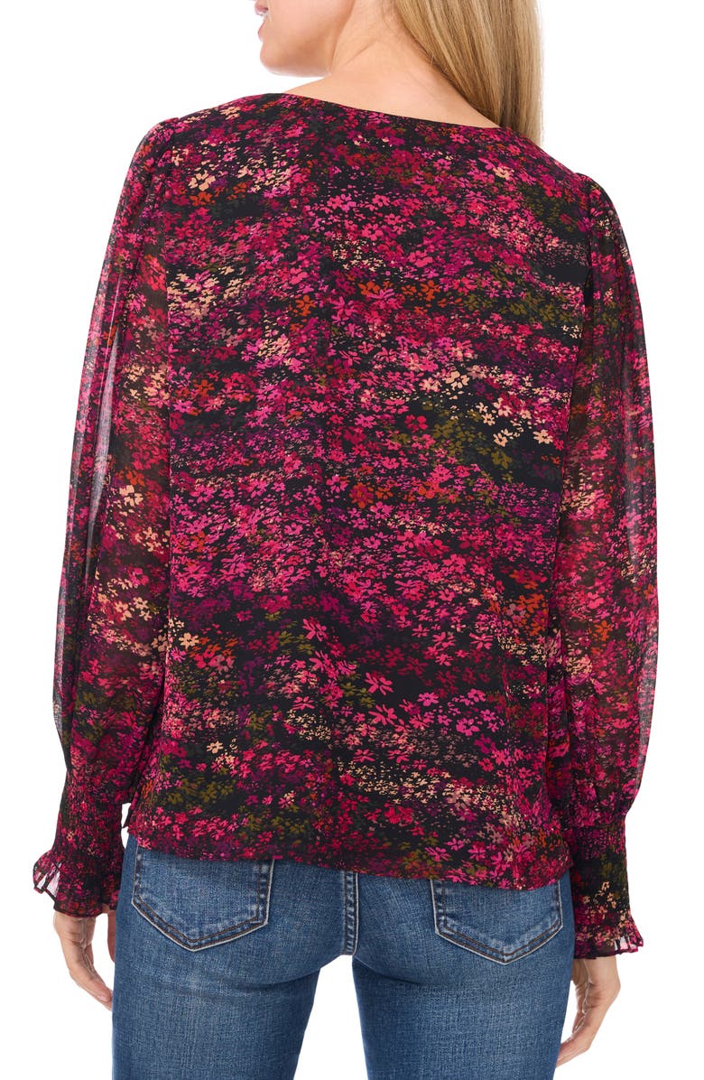 CeCe Floral Print V-Neck Top, Alternate, color, 