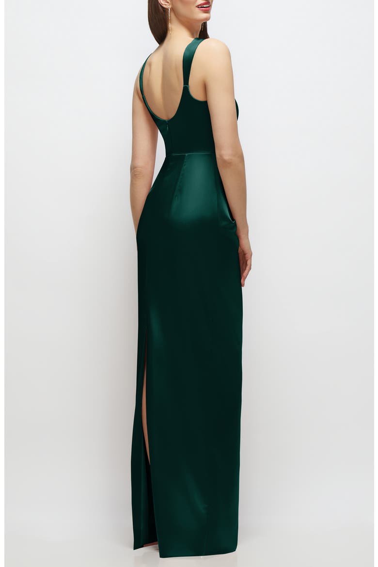Square Neck Satin Charmeuse Column Gown, Alternate, color, EVERGREEN