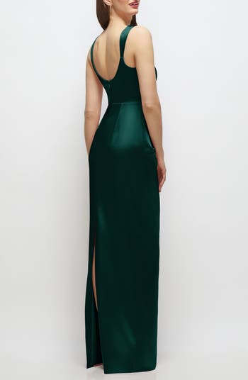 Square Neck Satin Charmeuse Column Gown