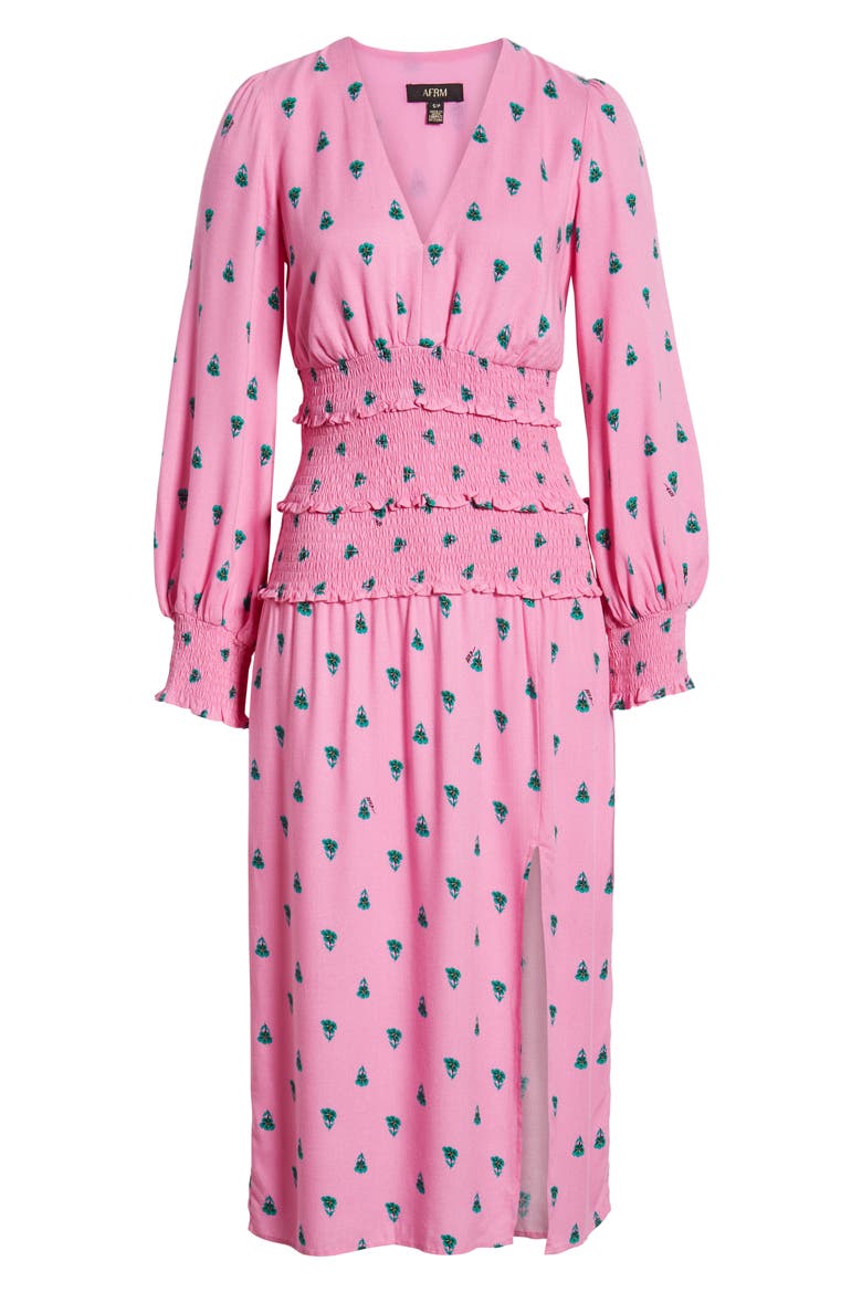 Hazel Floral Smocked Long Sleeve Midi Dress, Alternate, color, PINK GREEN FLORAL