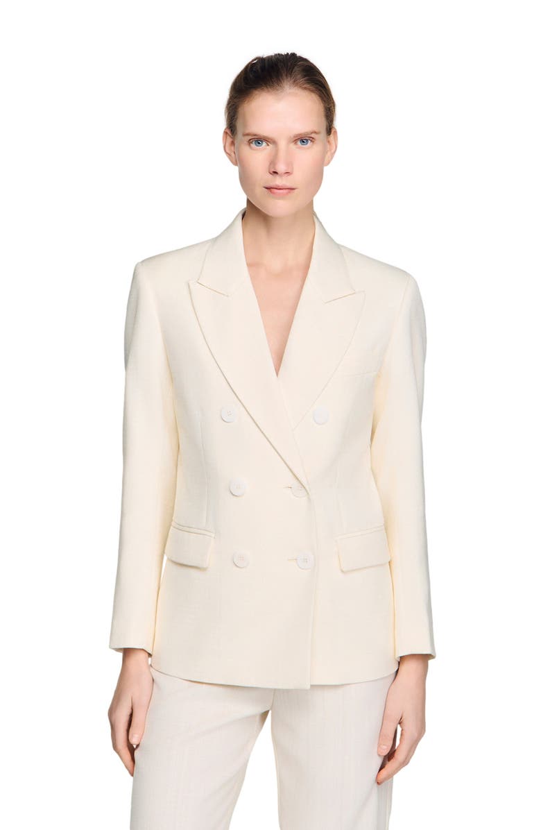 SANDRO Double-breasted suit jacket, Alternate, color, Ecru