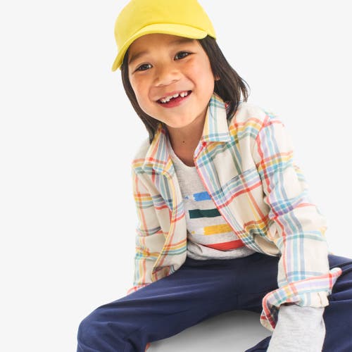 Primary Kids Long Sleeve Rainbow Flannel Button Down In Multi