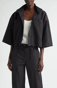 Lafayette 148 New York Oversize Cotton Poplin Crop Shirt Jacket
