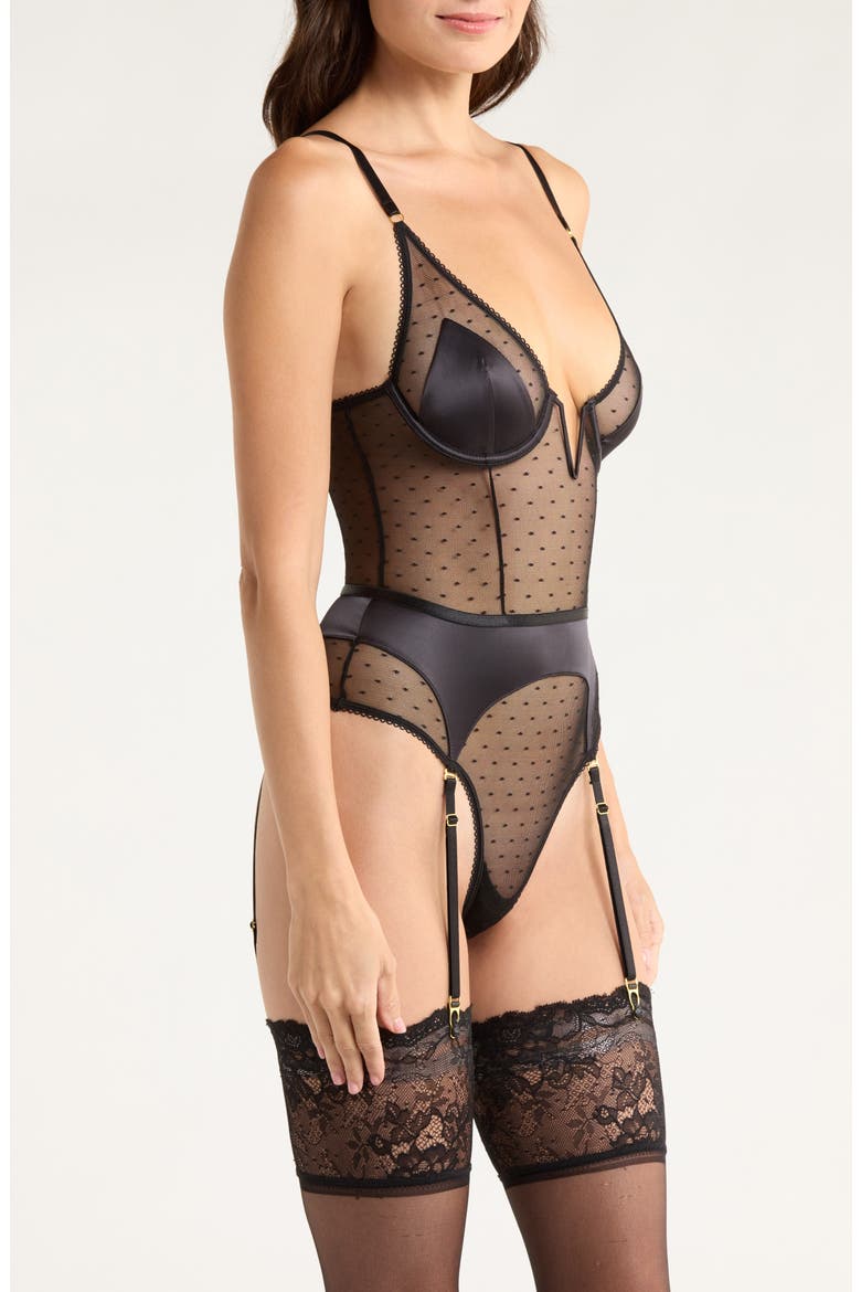 Bette Satin & Mesh Bodysuit, Alternate, color, BLACK