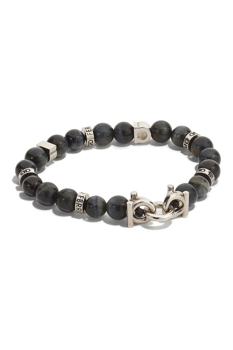 Men's Beaded Stone Stretch Bracelet, Main, color, FALCONS EYE