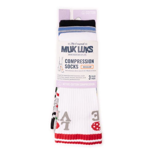 Muk Luks Cotton Rib Compression Crew Sock 3 Pair Pack In Multi