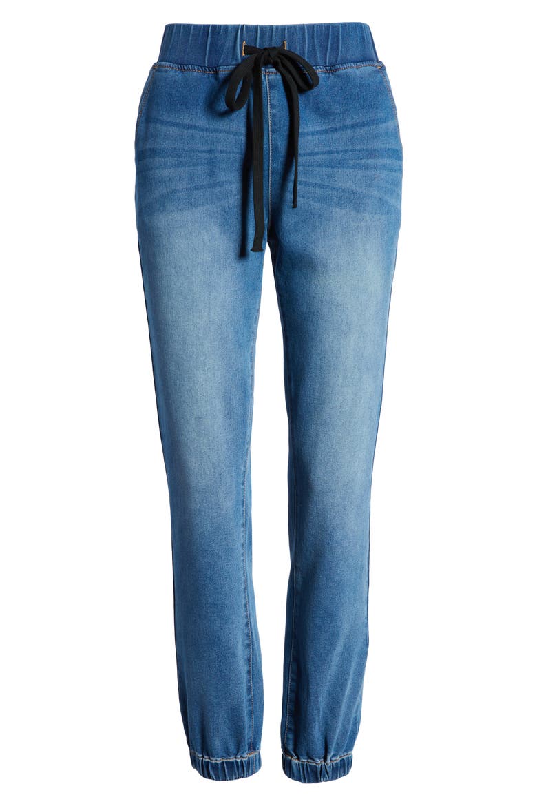 Tie Front Denim Jogger Pants, Alternate, color, MEDIUM WASH