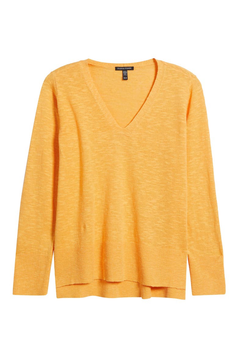 Organic Linen & Organic Cotton V-Neck Sweater, Alternate, color, CANTALOUPE