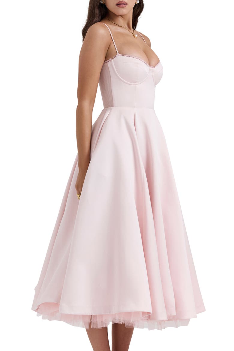 Mademoiselle Bustier Stretch Satin Midi Dress, Alternate, color, PINK SALT