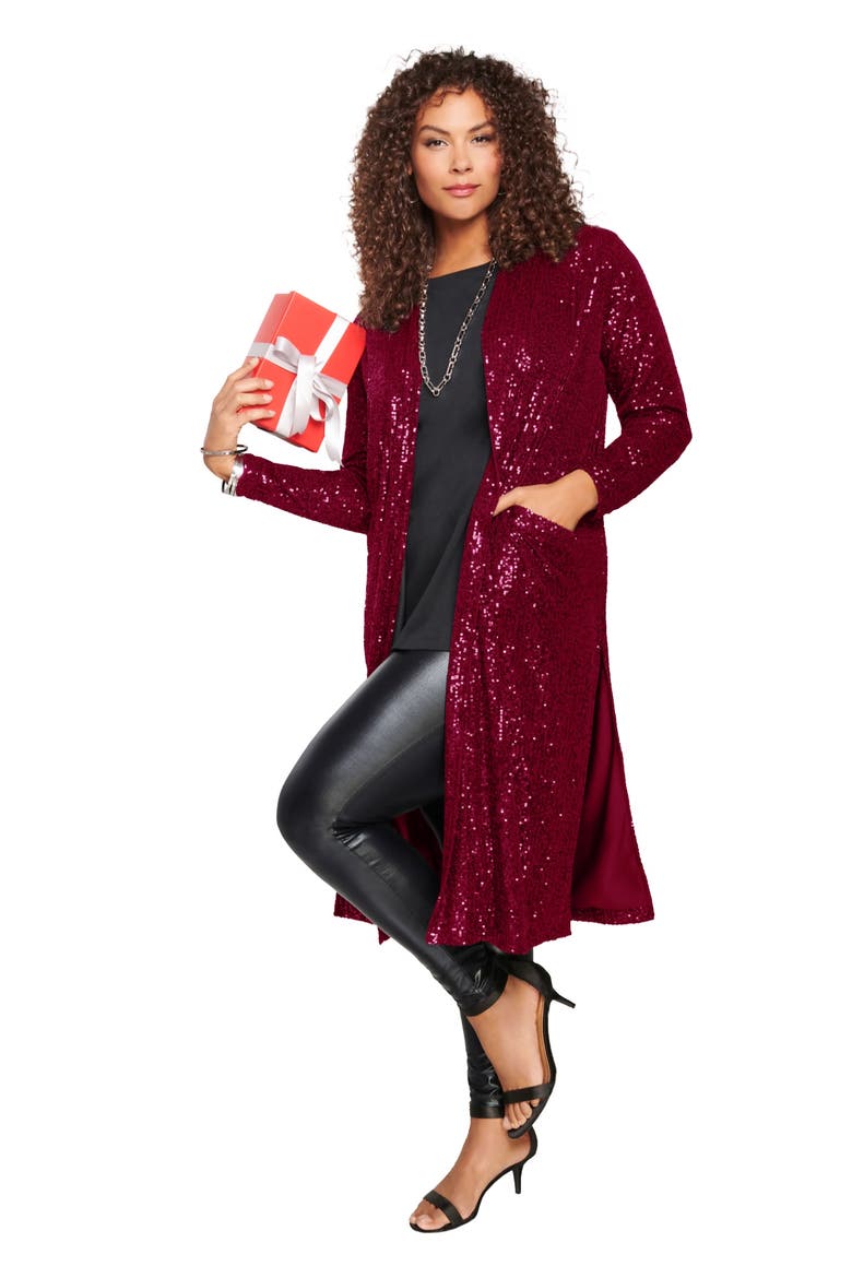 Plus Size Sequin Duster, Main, color, RICH BURGUNDY