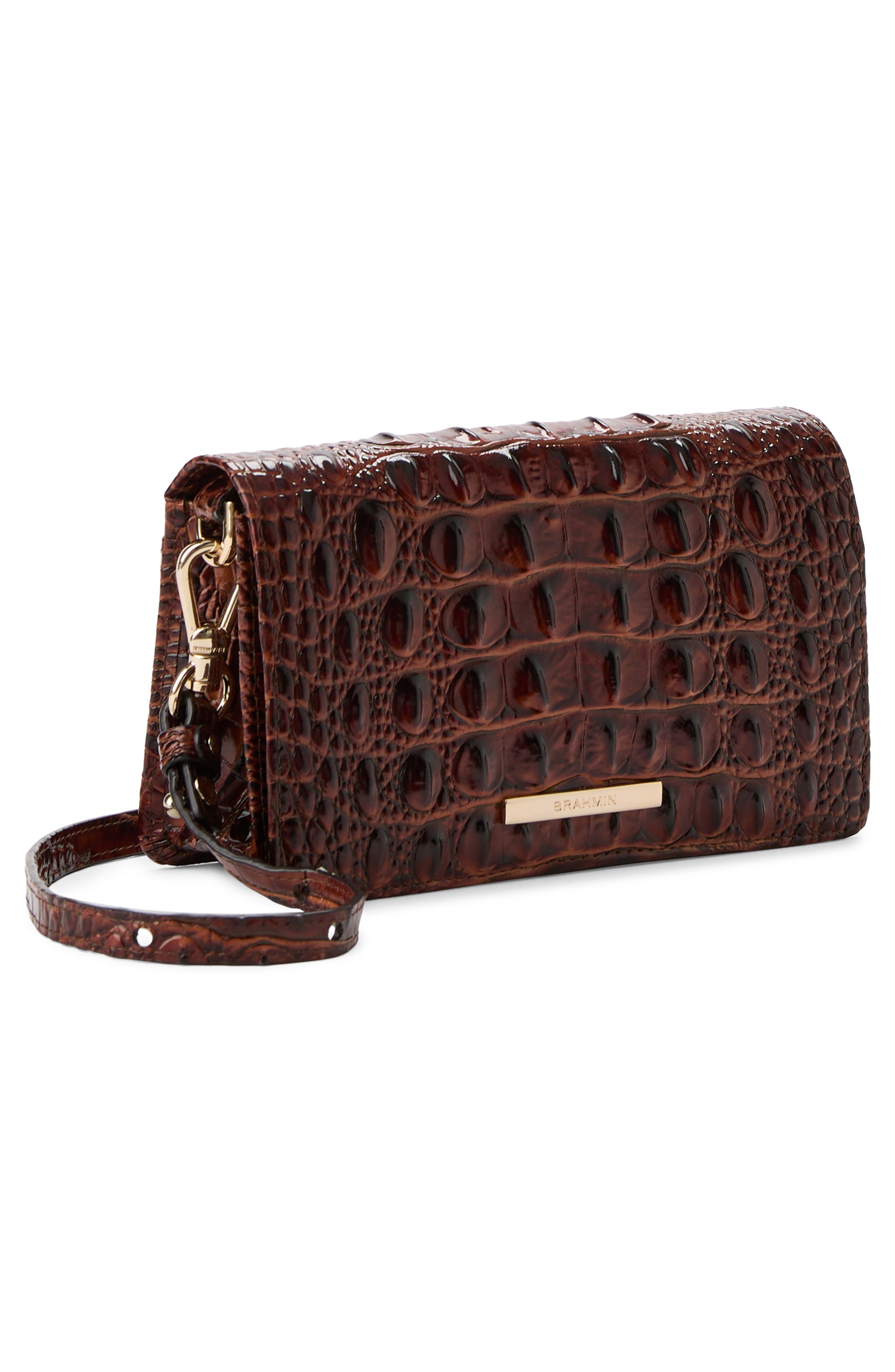 Brahmin Minuette Croc Embossed Leather Crossbody Bag, Alternate, color, Pecan