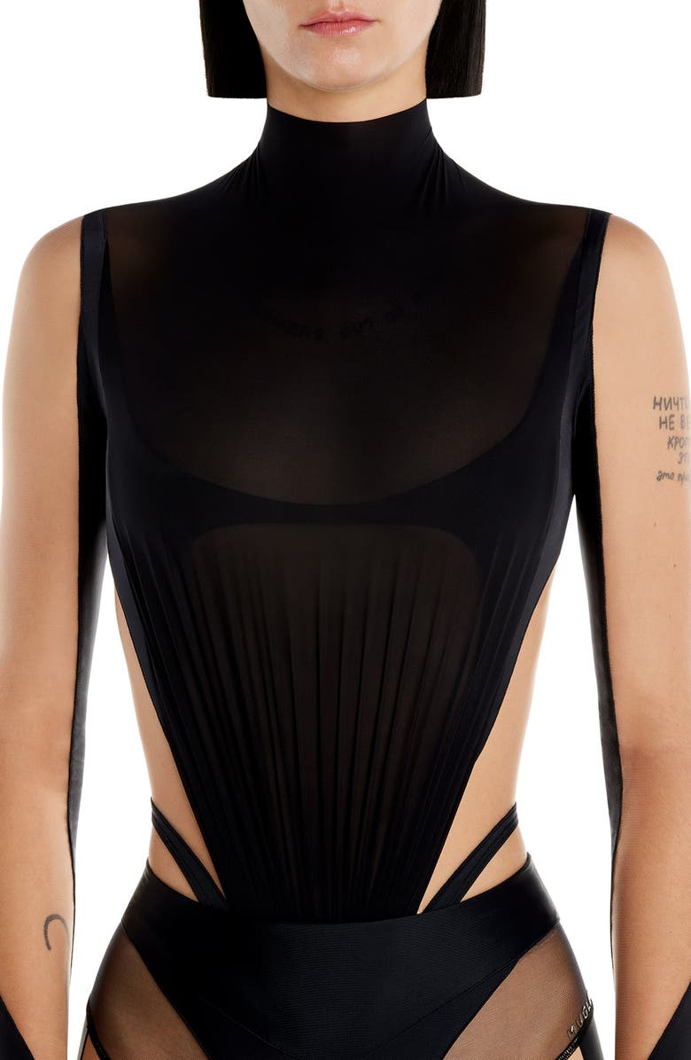 MUGLER Illusion Mesh Long Sleeve Bodysuit, Main, color, 
