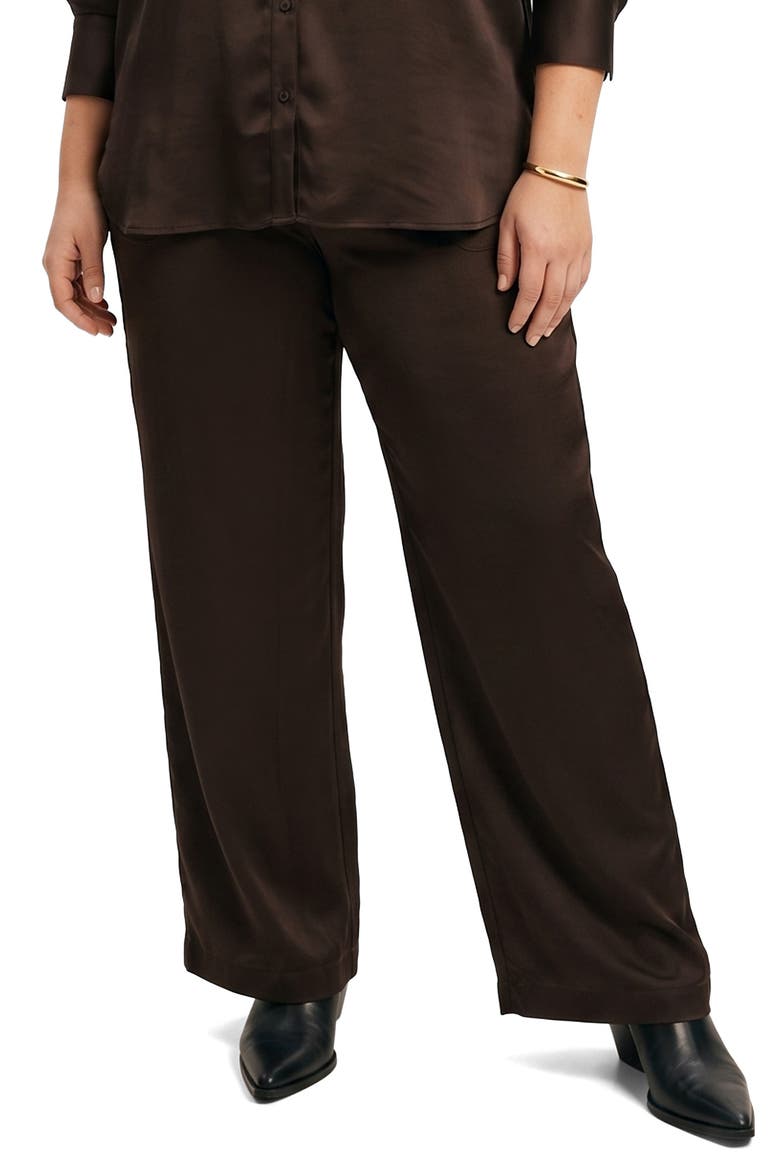 Satin Tie Waist Wide Leg Pants, Main, color, CHOCOLATE TORTE