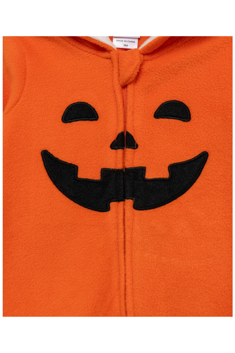 Kids' Pumpkin Fleece Footie, Alternate, color, ORANGE