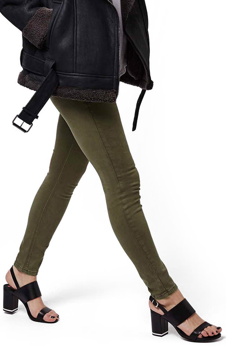 Topshop Moto 'Jamie' Skinny Ankle Jeans, Main, color, Olive