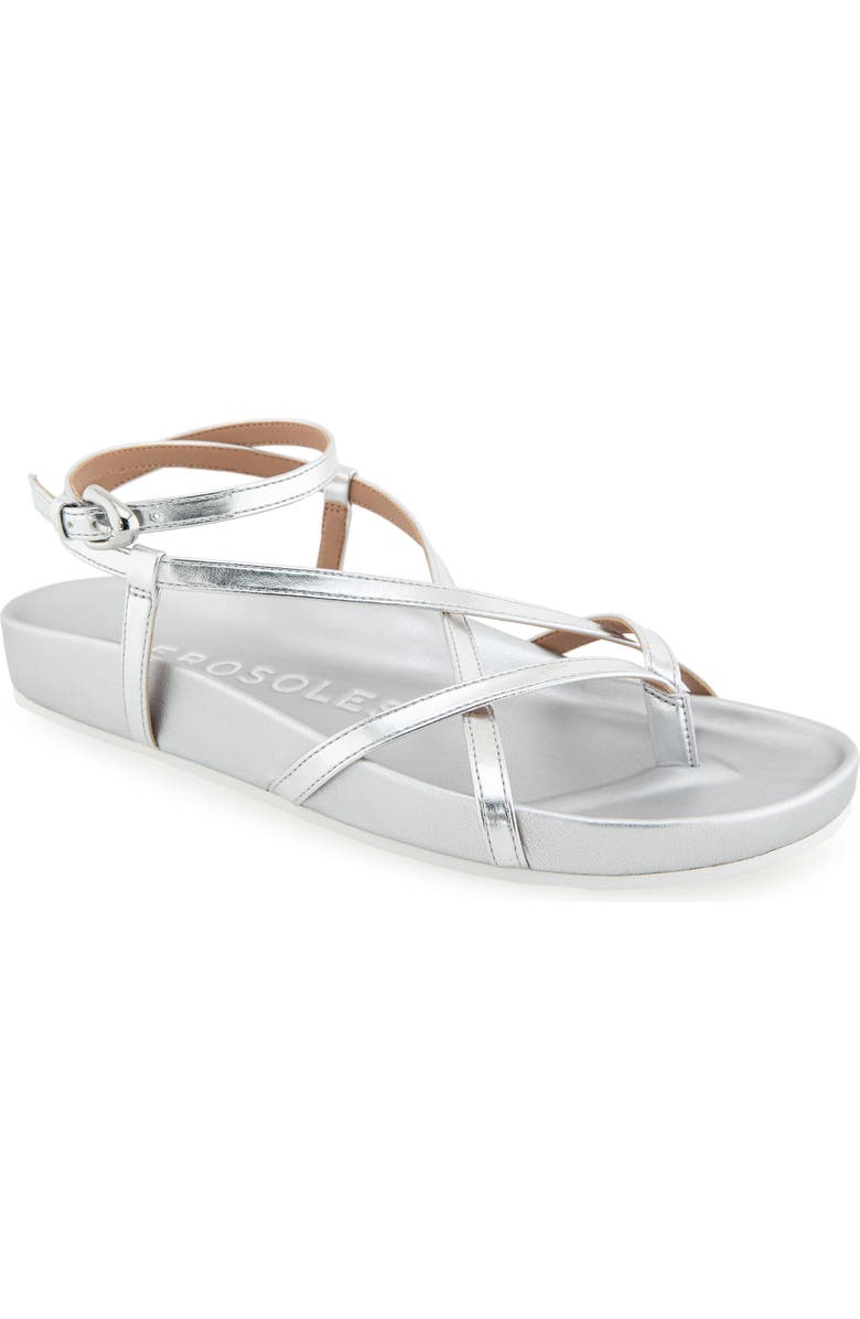 Aerosoles Leera Ankle Strap Flat Sandal, Main, color, Silver Metallic Faux Leather