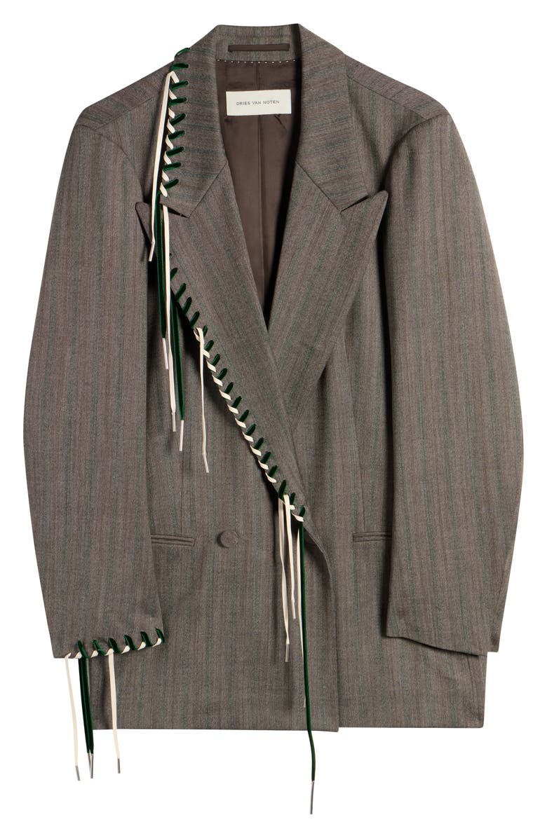 Dries Van Noten Blink Whipstitched Double Breasted Oversize Blazer, Alternate, color, Grey Melange
