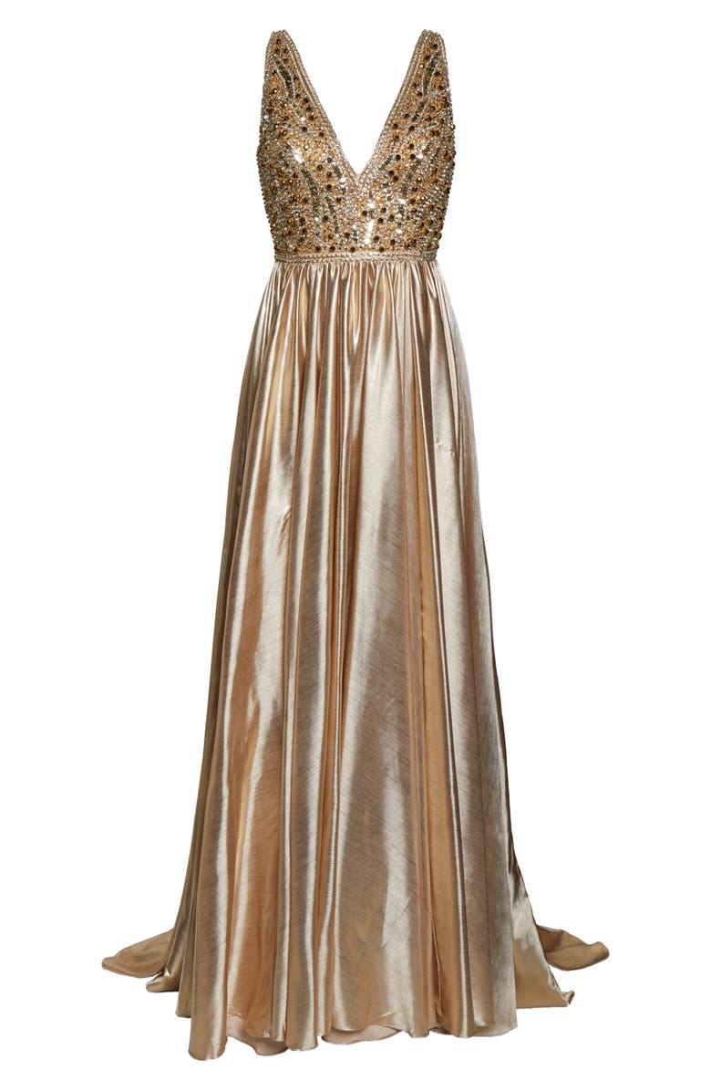 Mac Duggal Sequin Metallic A-Line Gown, Alternate, color,