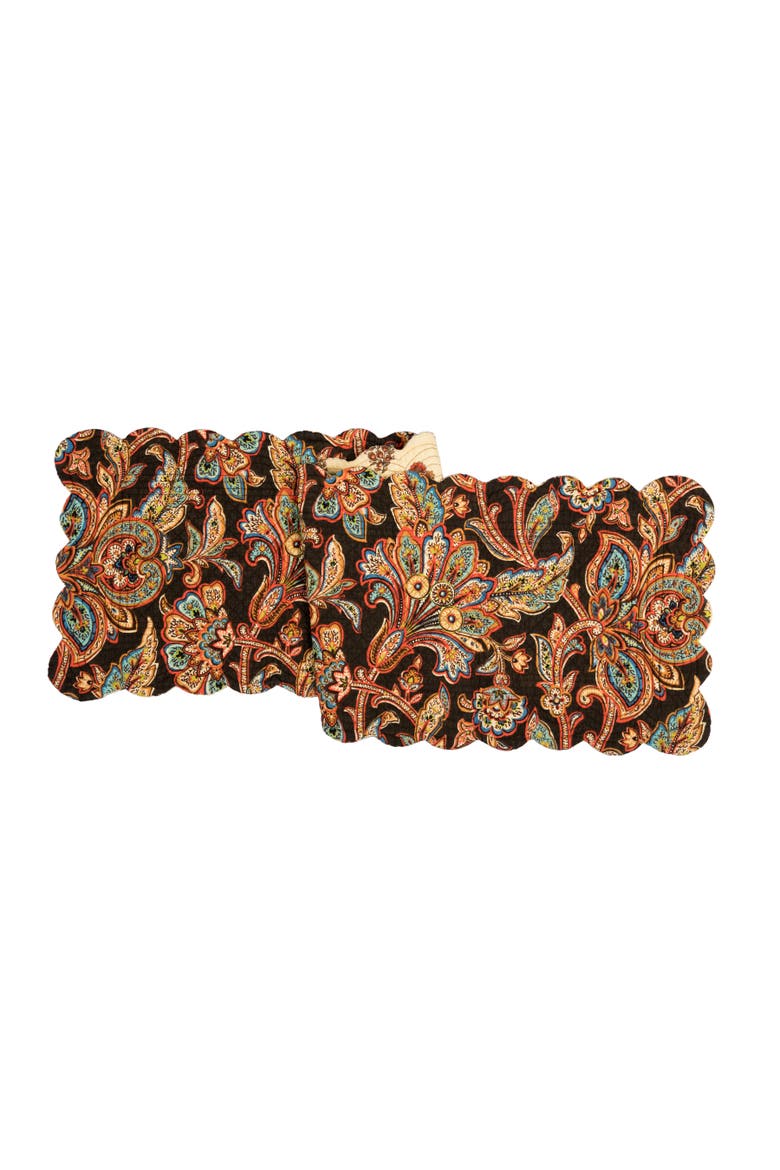 Dorothy Autumn Brown Cotton Table Runner 14" x 51" - Quilted Paisley, Main, color, Black