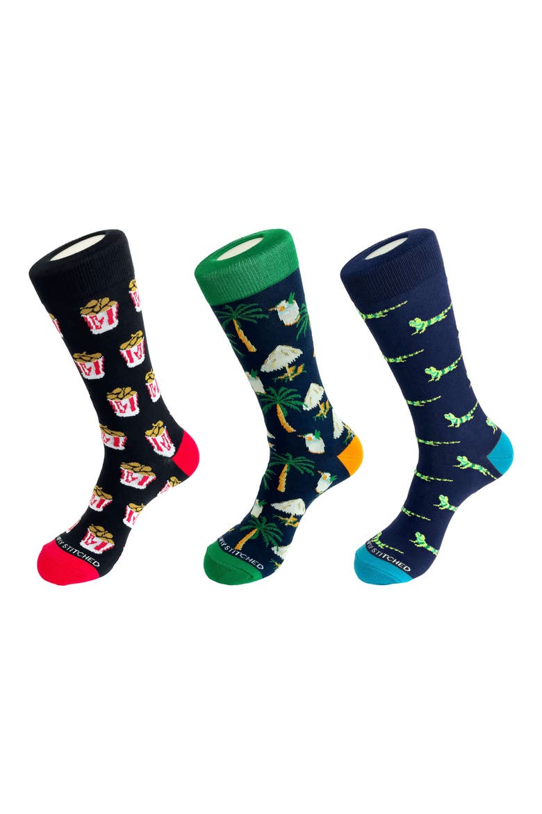 3-Pack Assorted Graphic Crew Socks, Main, color, GREY MULTI