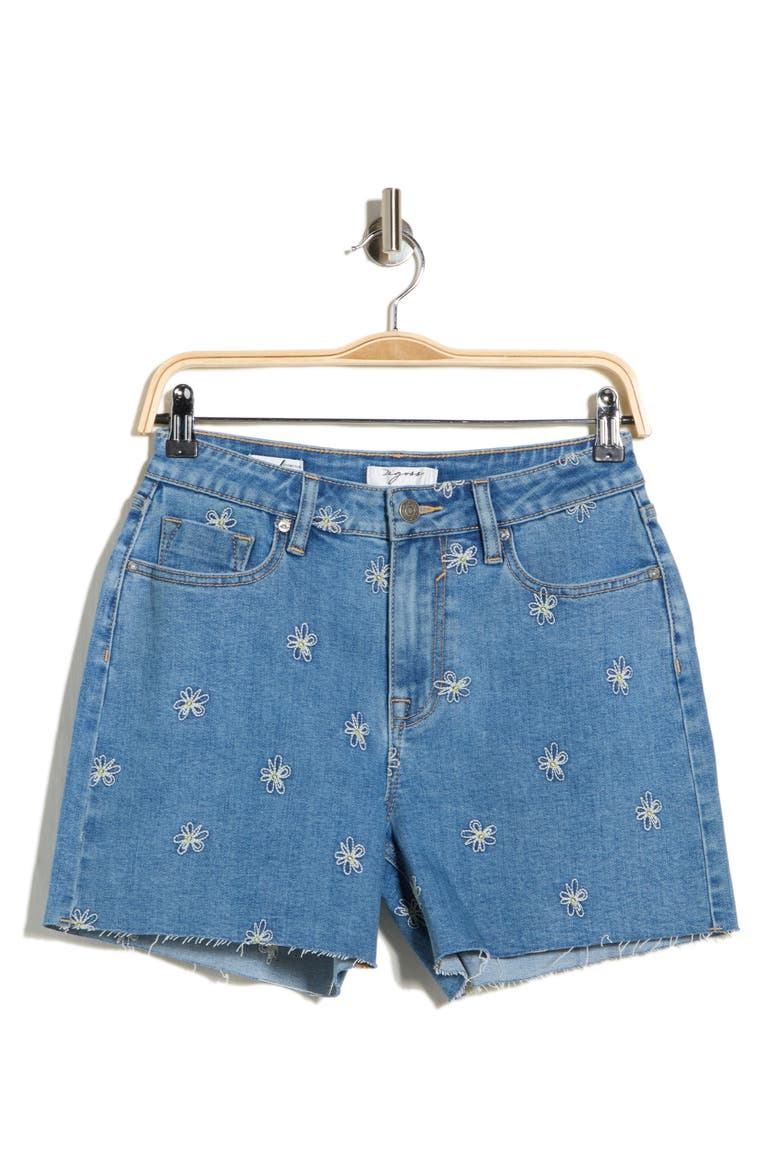 Daisy Embroidered Cutoff Denim Shorts, Alternate, color, LIGHT WASH