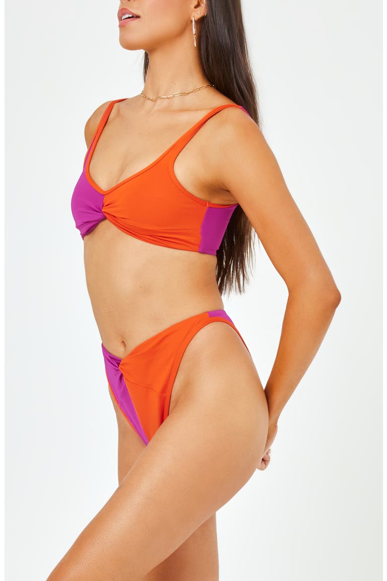 Cardi Colorblock Bikini Top, Alternate, color, BERRY/ PIMENTO