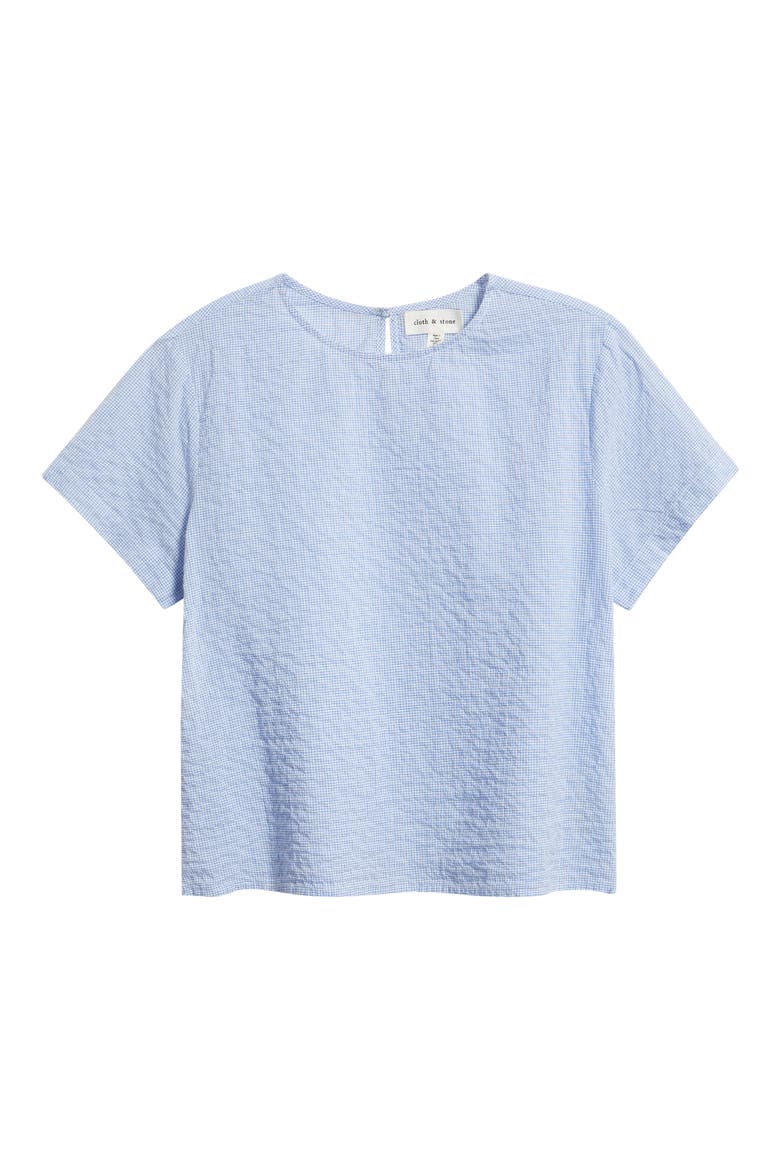 Micro Check Short Sleeve Woven Shirt, Alternate, color, BLUEBERRY CHECK