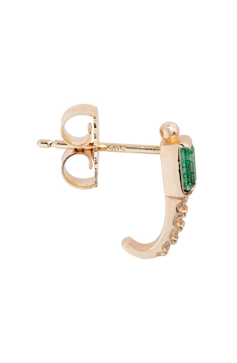 Anzie Cleo Diamond & Emerald Half Hoop Earrings, Alternate, color, Green