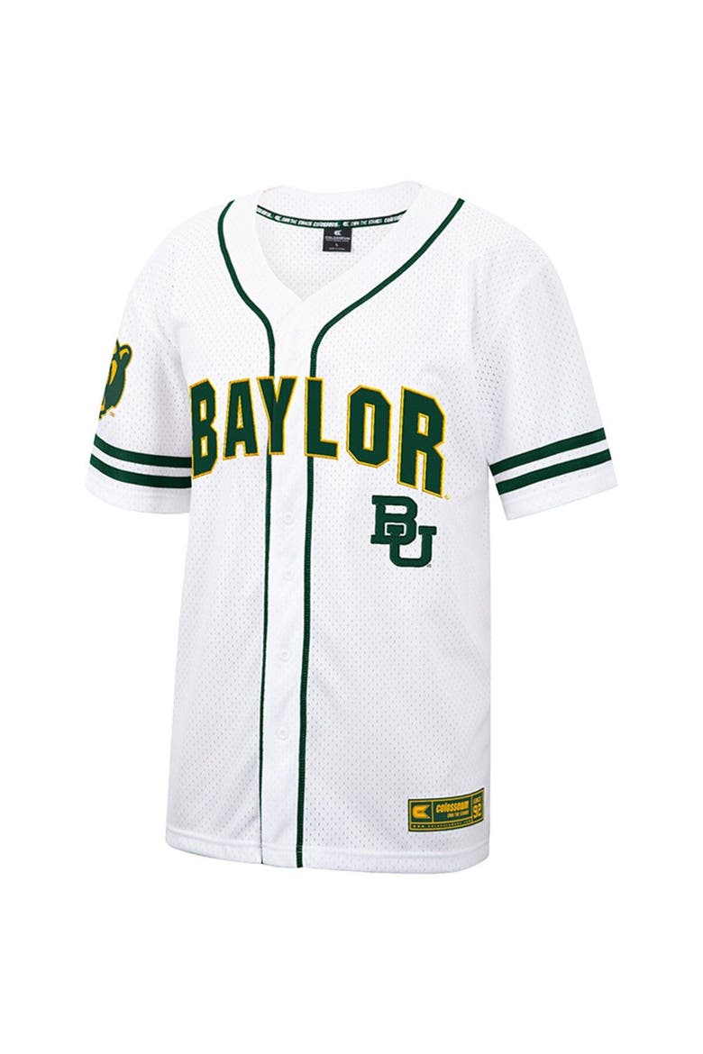 Men's Colosseum White Baylor Bears Free Spirited Mesh Button-Up Baseball Jersey, Alternate, color, White