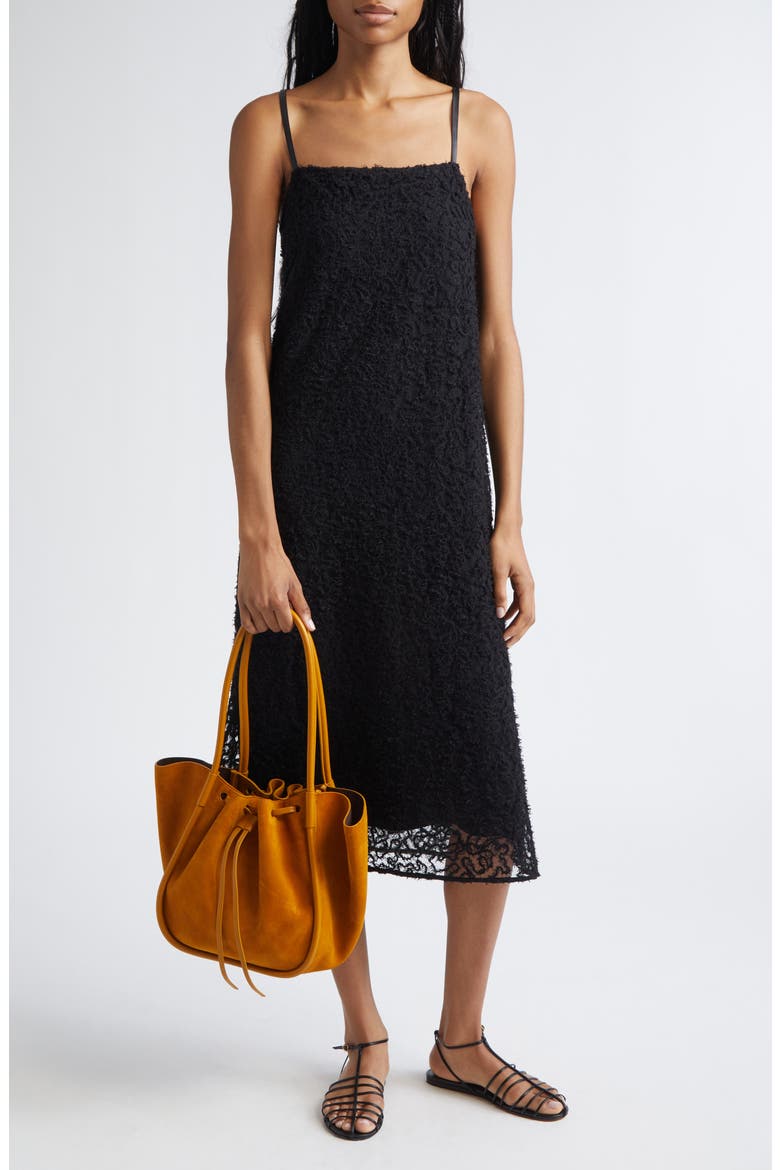 Virginie Embroidered Fringe Mesh Slipdress, Alternate, color, BLACK