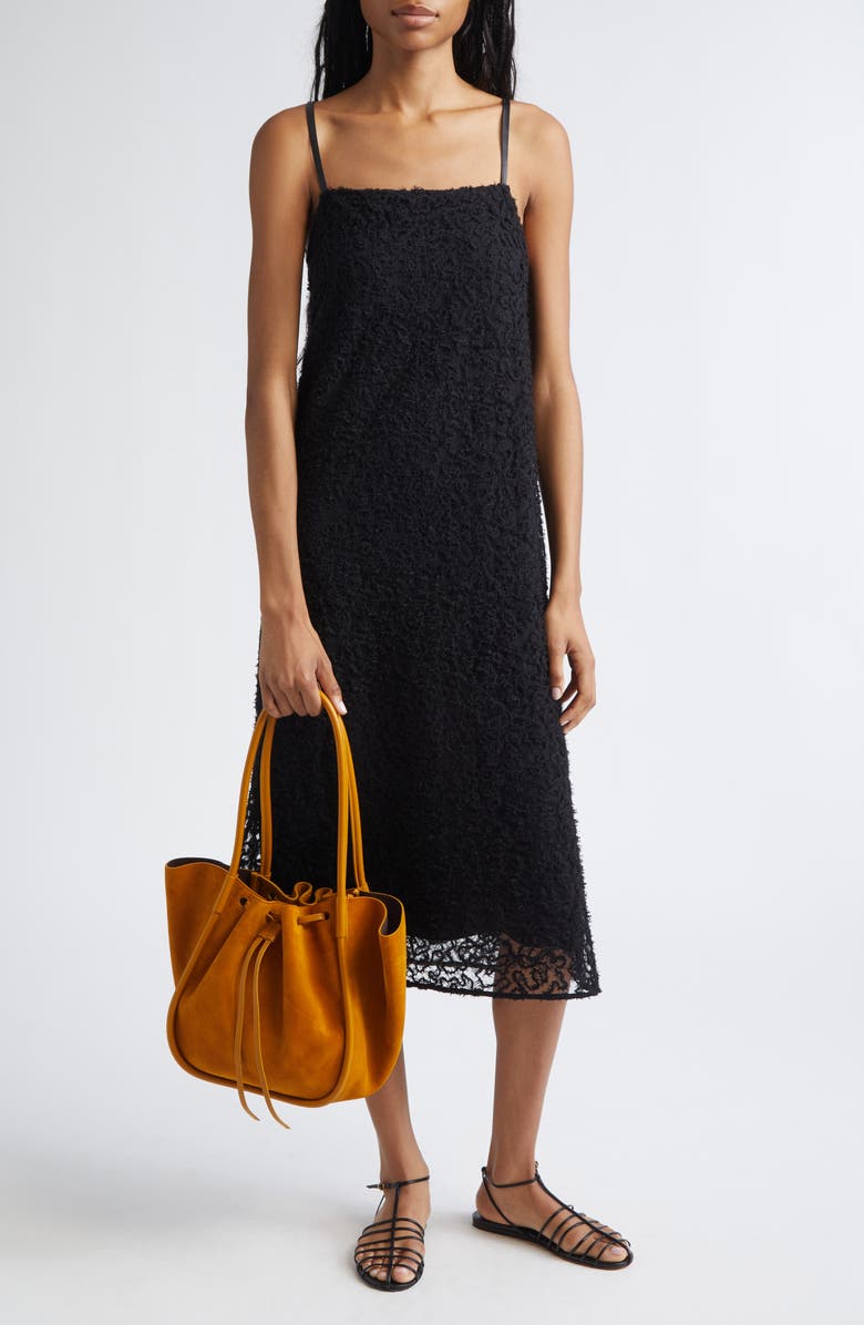 Proenza Schouler Virginie Embroidered Fringe Mesh Slipdress, Alternate, color, Black