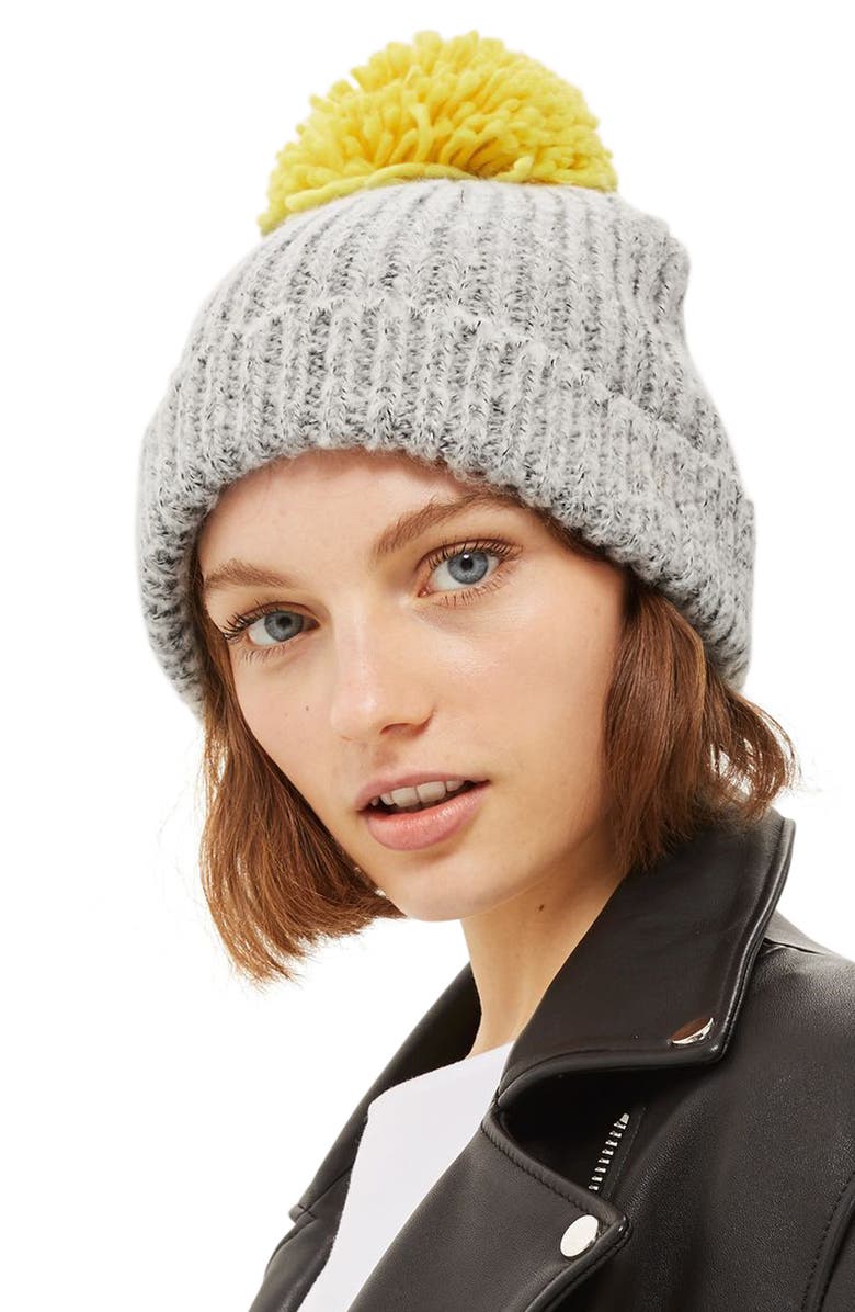 Topshop Pompom Beanie, Alternate, color,