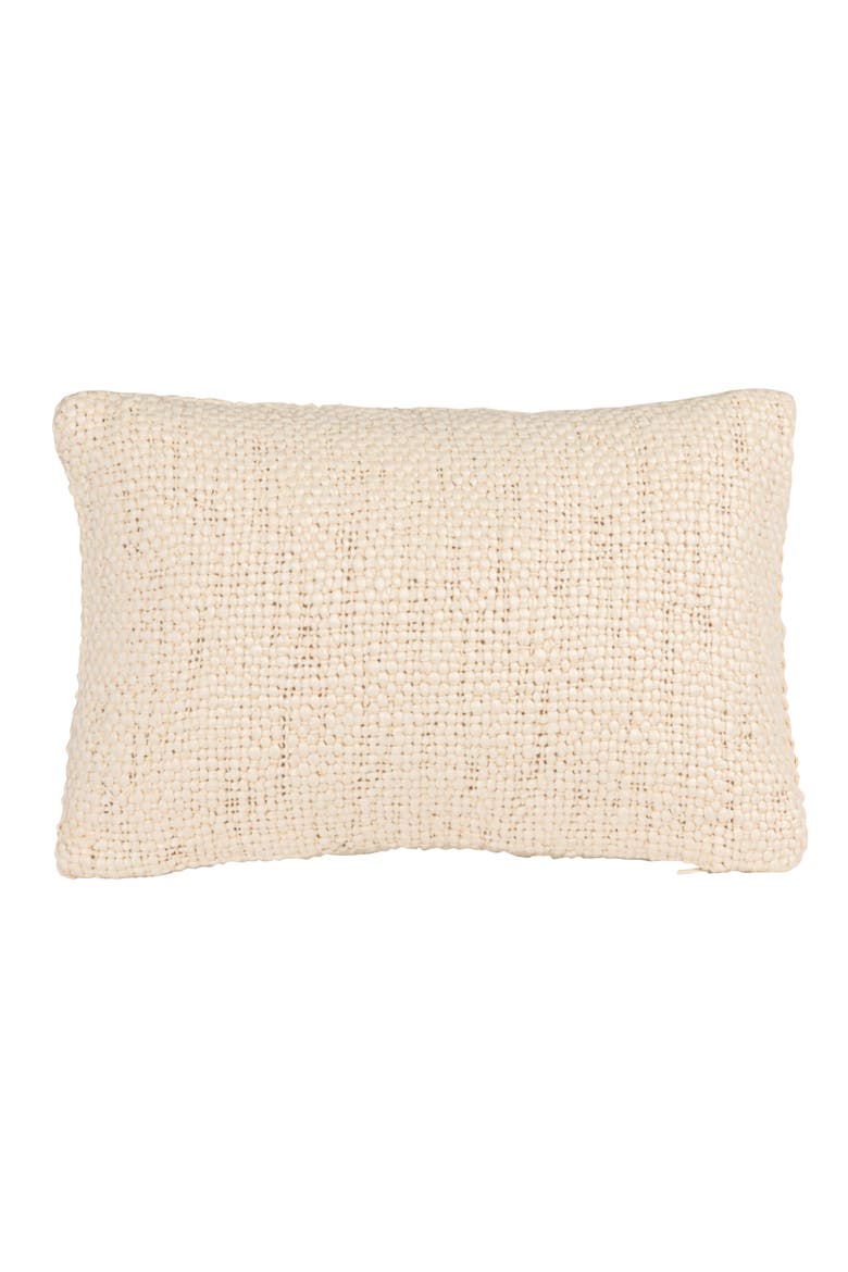 Woven Cotton Lumbar Pillow with Embroidered Bee Design, White and Yellow, Alternate, color, White