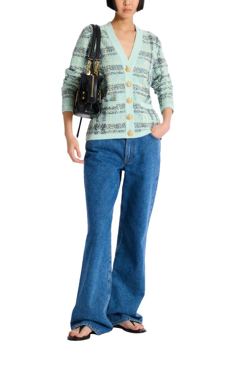 Loose glitter tweed cardigan, Alternate, color, green