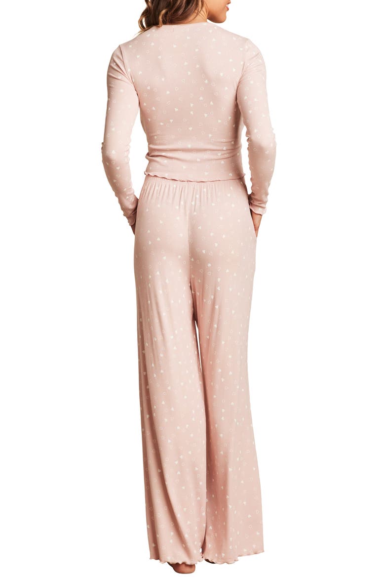 Ultra Soft Rib Lettuce Hem Crop Pajama Top, Alternate, color, DUSTY ROSE/ PEARL