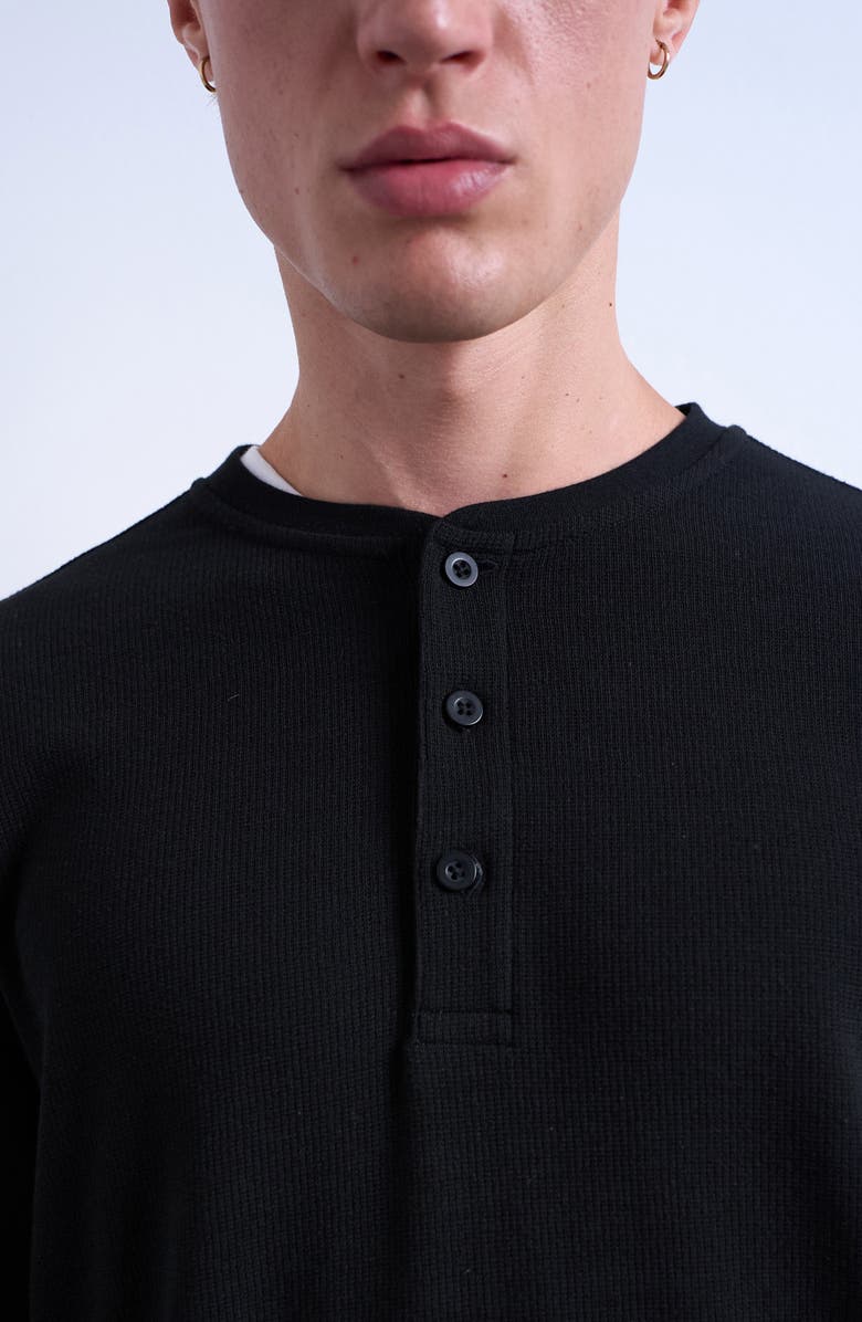Topman Long Sleeve Waffle Henley, Alternate, color, Black
