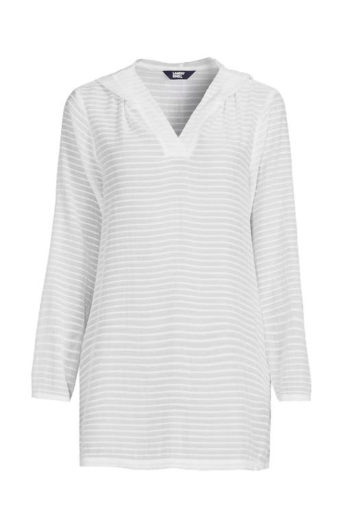 Shop Lands' End Cotton Jersey Long Sleeve Hooded Swim Cover-up Dress In White/white