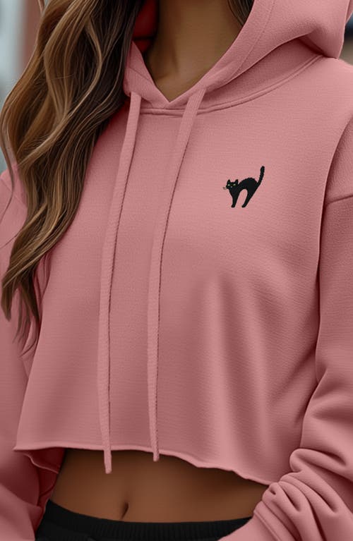 Dalix Black Cat Cropped Fleece Hoodie In Mauve