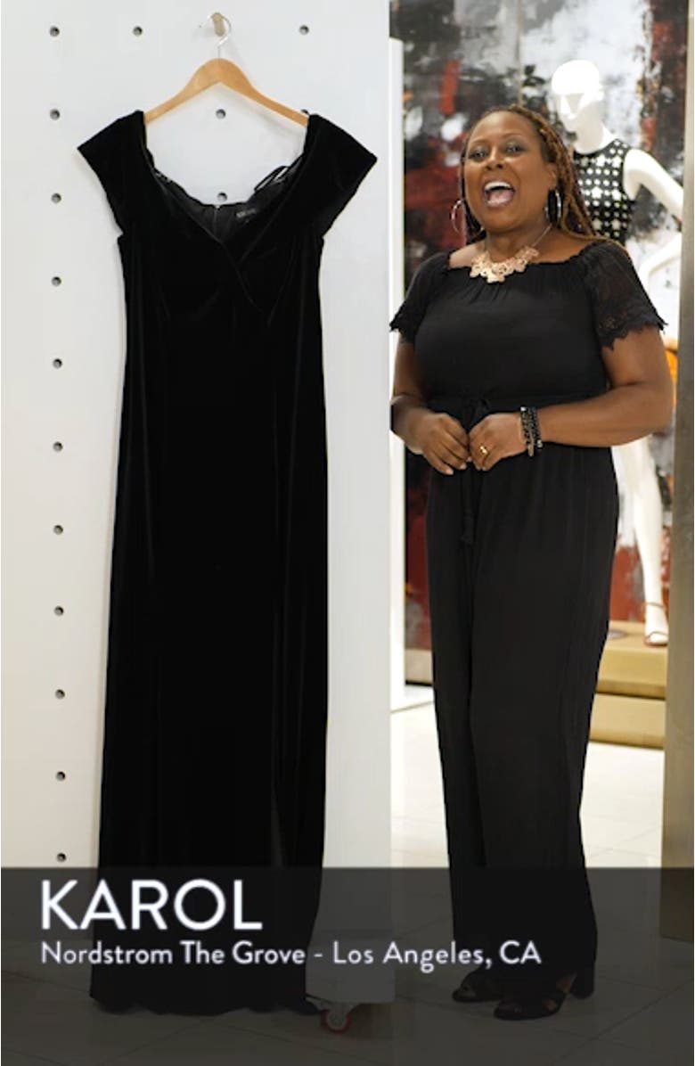 Xscape Off the Shoulder Velvet Gown, sales video thumbnail