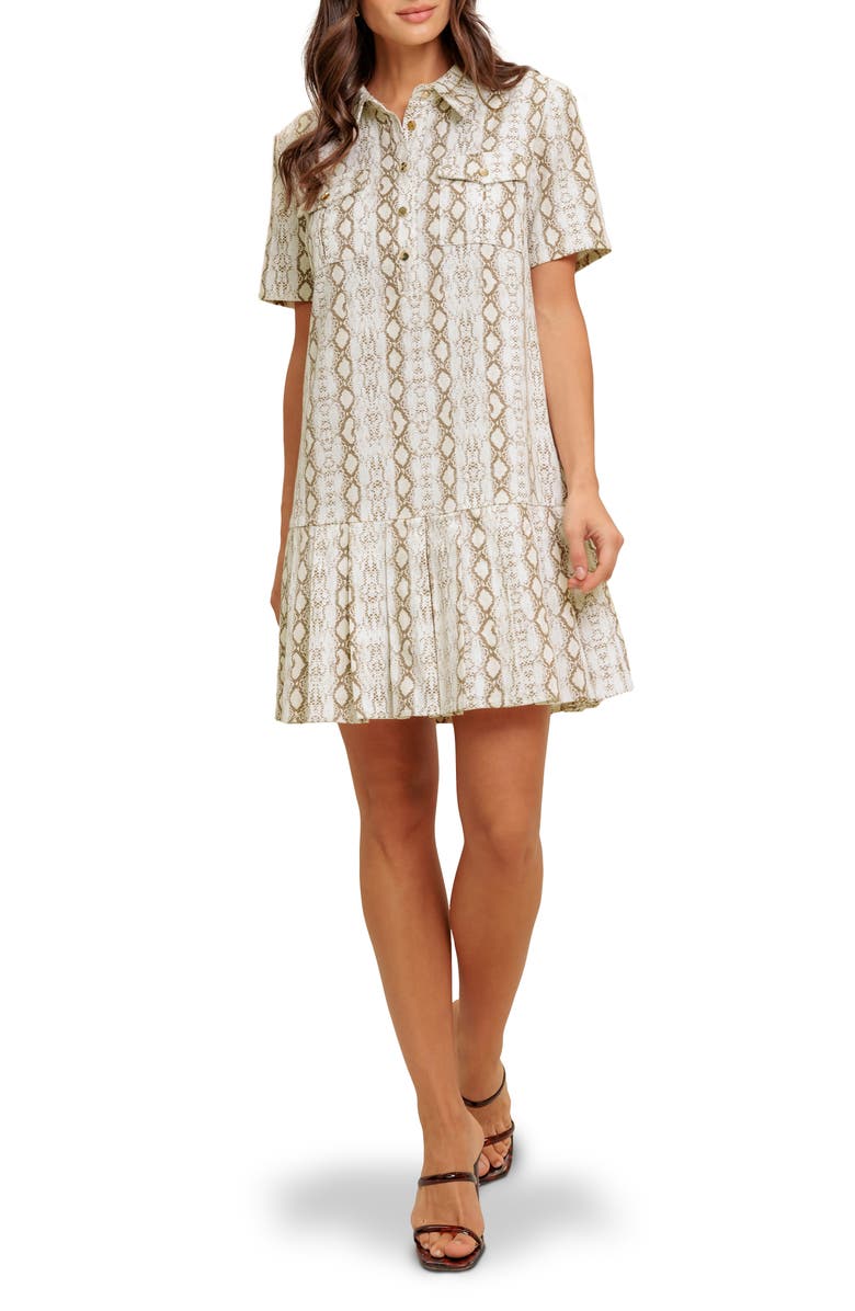 FLYING TOMATO Python Print Shirtdress, Main, color, Ivory Taupe