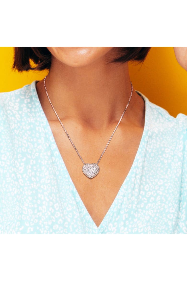 Diamond Clustered Heart Necklace, Alternate, color, Sterling Silver