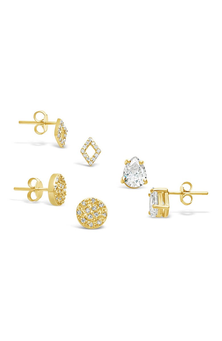 Sterling Forever Set of 3 14K Yellow Gold Vermeil Cubic Zirconia Geometric Stud Earrings, Alternate, color, Gold