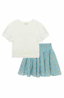 Peek Aren't You Curious Kids' Fuzzy Sweater & Metallic Print Skirt Set