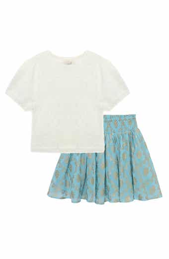 Peek Aren't You Curious Kids' Fuzzy Sweater & Metallic Print Skirt Set