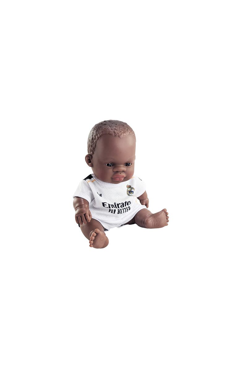 Miniland 8 1/4 inch Baby Girl Doll with Real Madrid Soccer Jersey, Main, color, Dark Skin