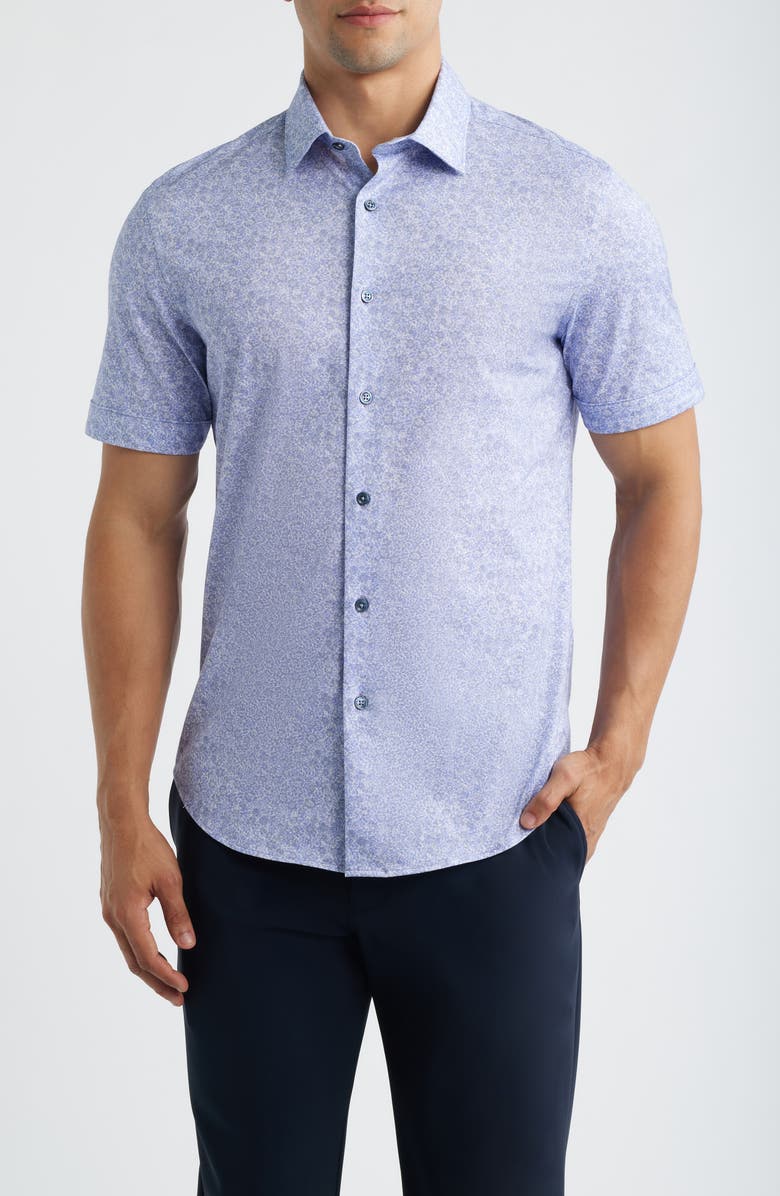 Bugatchi Miles OoohCotton<sup>®</sup> Floral Short Sleeve Button-Up Shirt, Main, color, Orchid