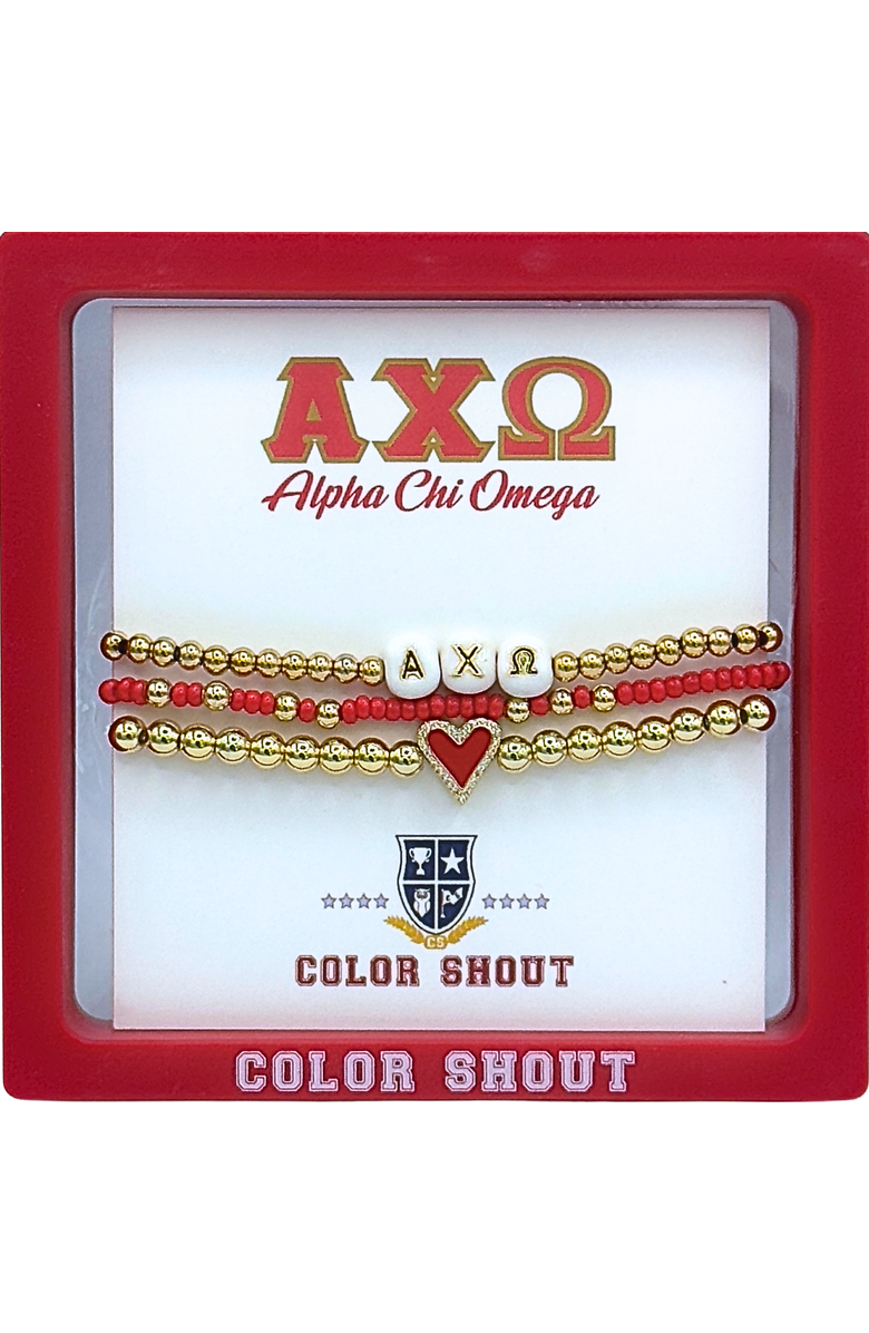 Color Shout Alpha Chi Omega Love My Sorority Bracelet Stack, Alternate, color, Yellow Gold