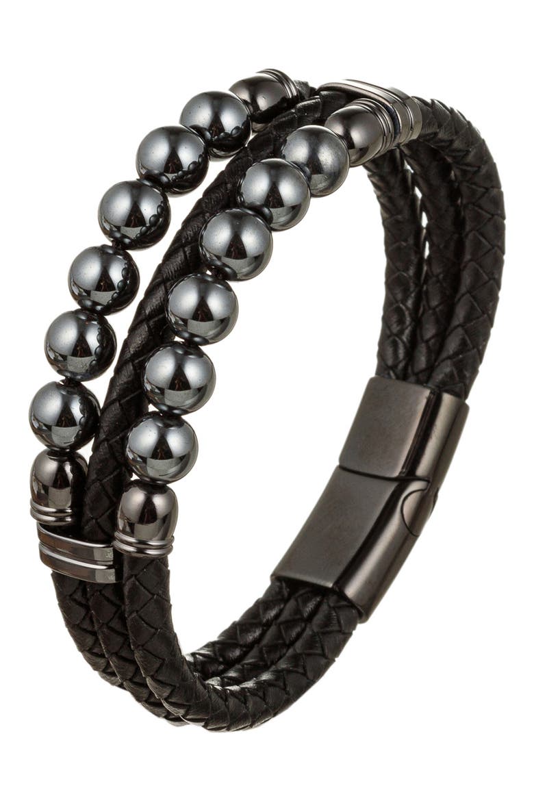 Men's Ethan Beaded Bracelet, Main, color, BLACK
