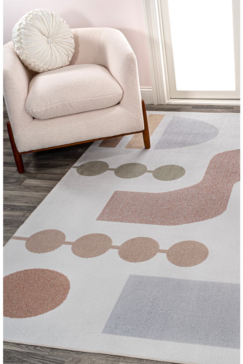 Riley Abstract Coastal Contemporary Machine-Washable Area Rug, Alternate, color, Cream/Multi