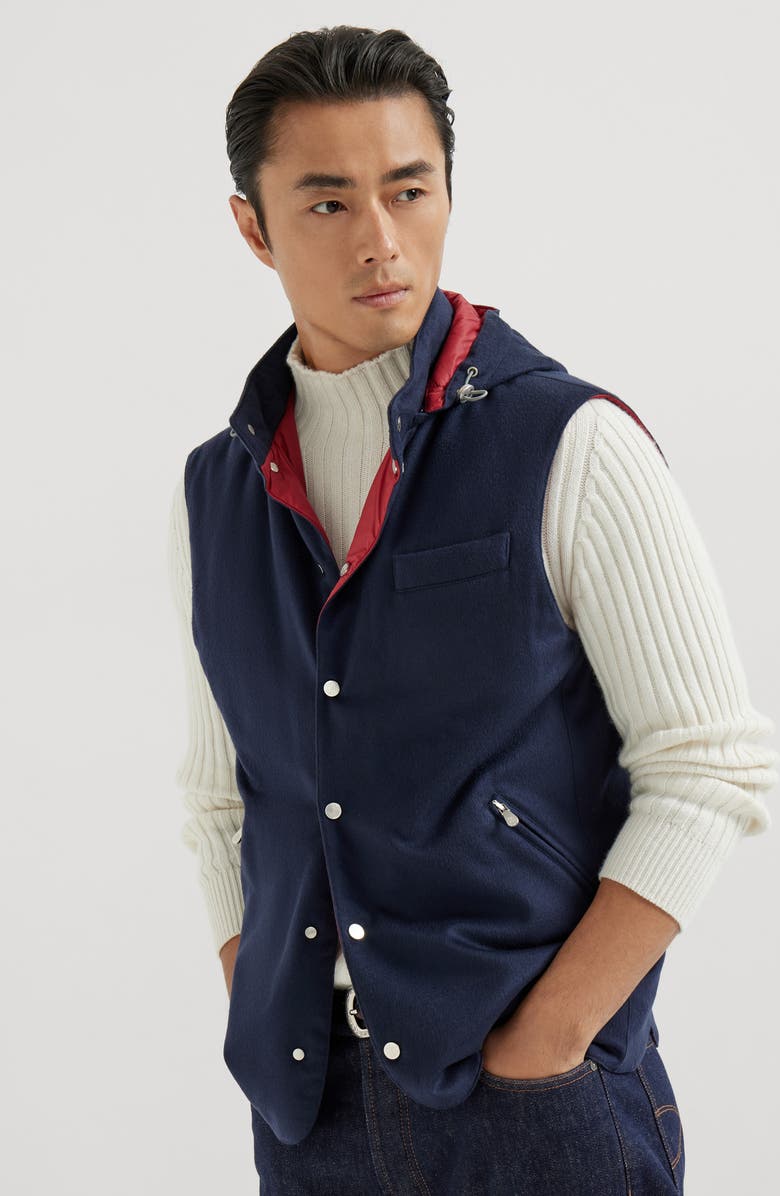 Brunello Cucinelli Cashmere flannel vest, Alternate, color, Blue